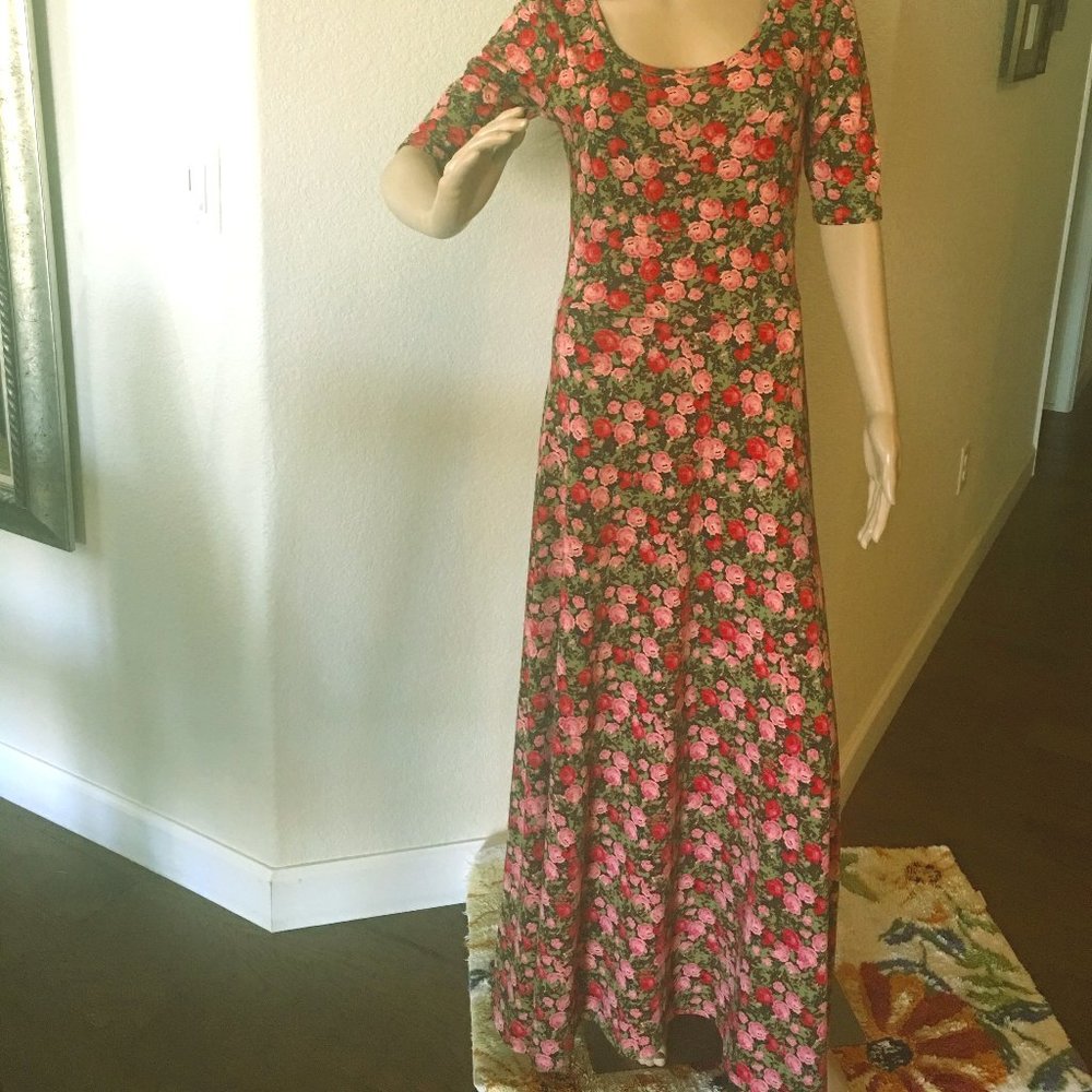 LulaRoe Ana pink rose floral maxi dress, S